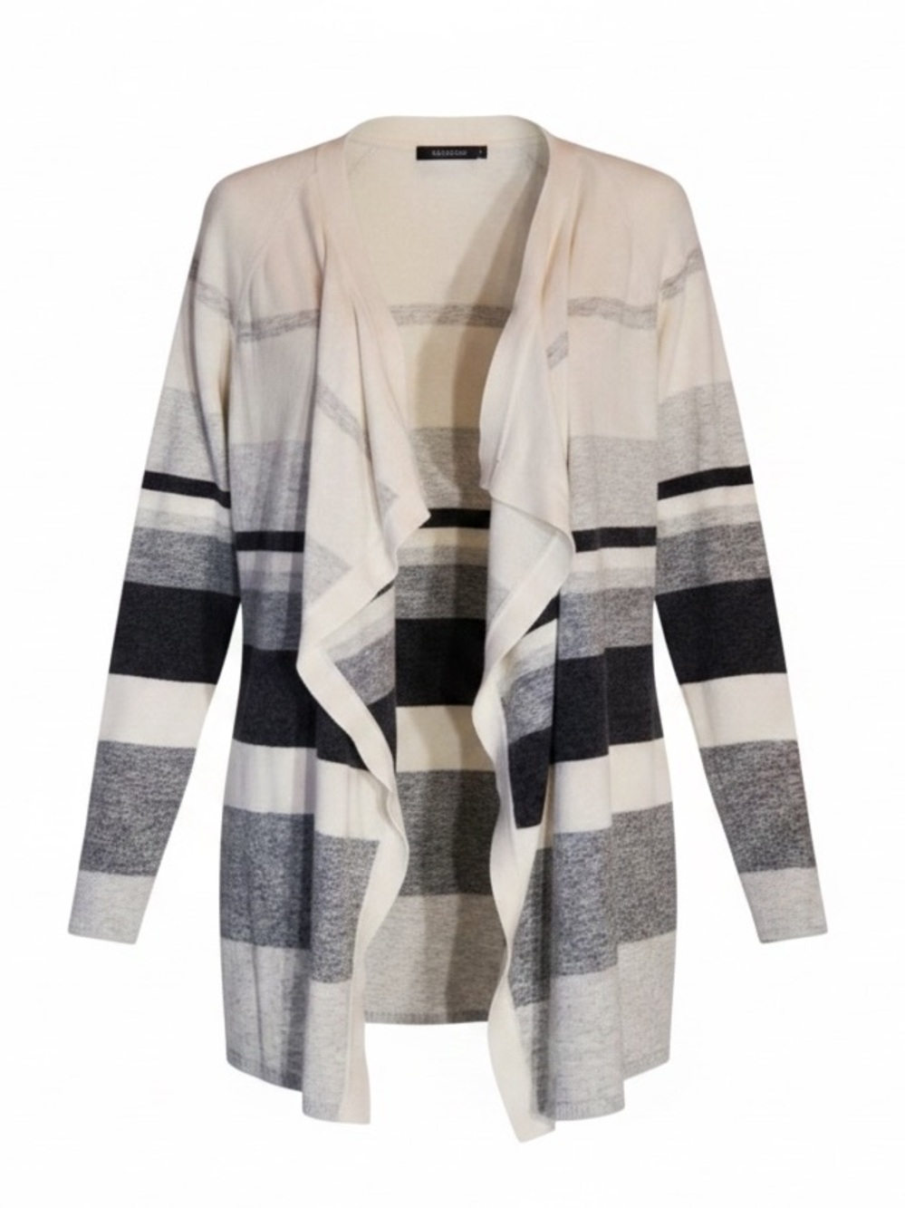 LOFT Striped Draped Open Front Waterfall Cardigan Gray Cream - Size Small